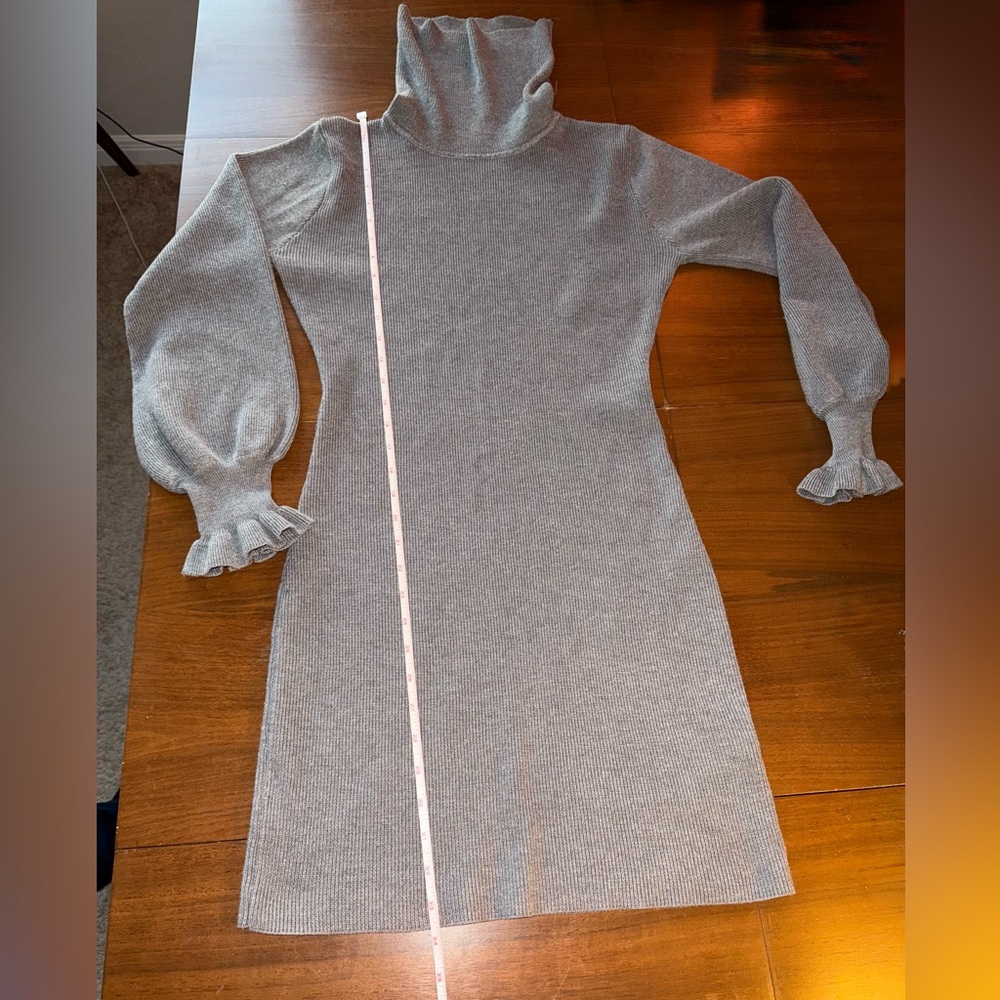 Elegant Gray Turtleneck Sweater Dress - Picture 8 of 13